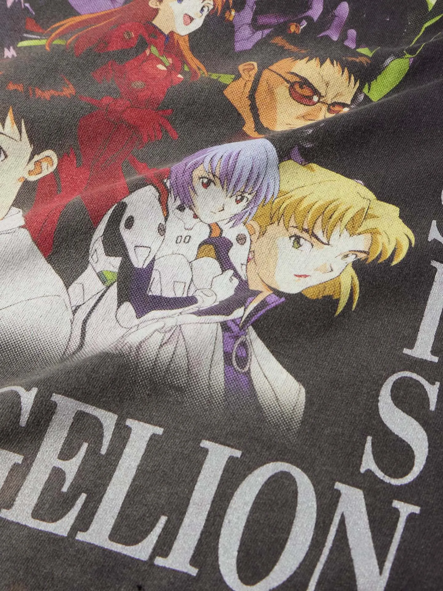 SAINT Mxxxxxx × EVANGELION NEON GNSIS TEE/BLK co-branded Neon Genesis Evangelion distressed short-sleeves, washed black S-XL, vintage NEW VINTAGE, top printing technology, garment dyeing, re-washed, distressed, correct co-branded main mark/washing mark